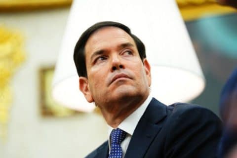 Marco Rubio, secretário de Estado dos EUA, durante declaração sobre sanções e pressão política contra a Venezuela
